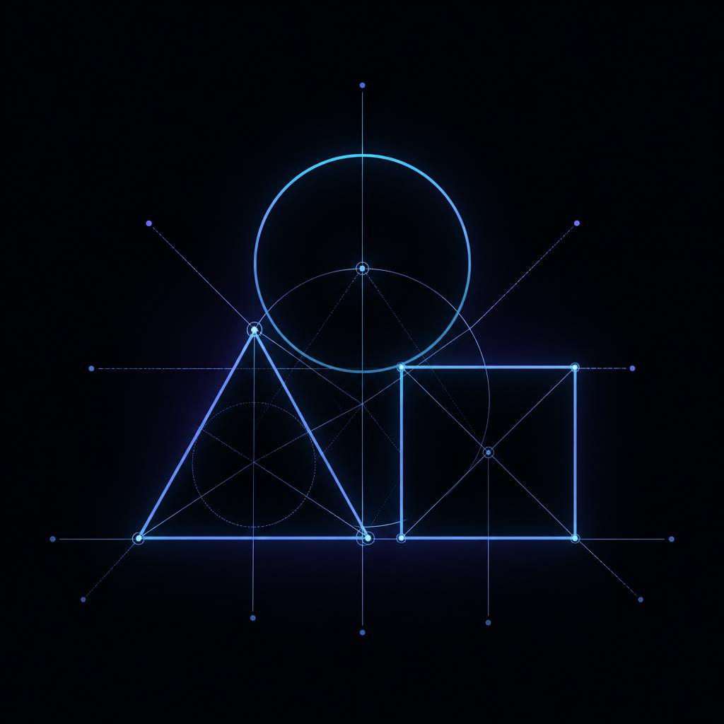 Abstract cyan geometric composition of circle, triangle and square